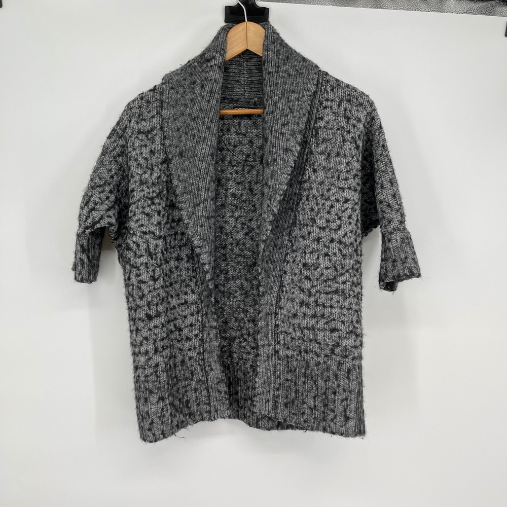 Express Fuzzy Gray Wool Alpaca Blend Open Front Knit Cardigan Sweater Size S